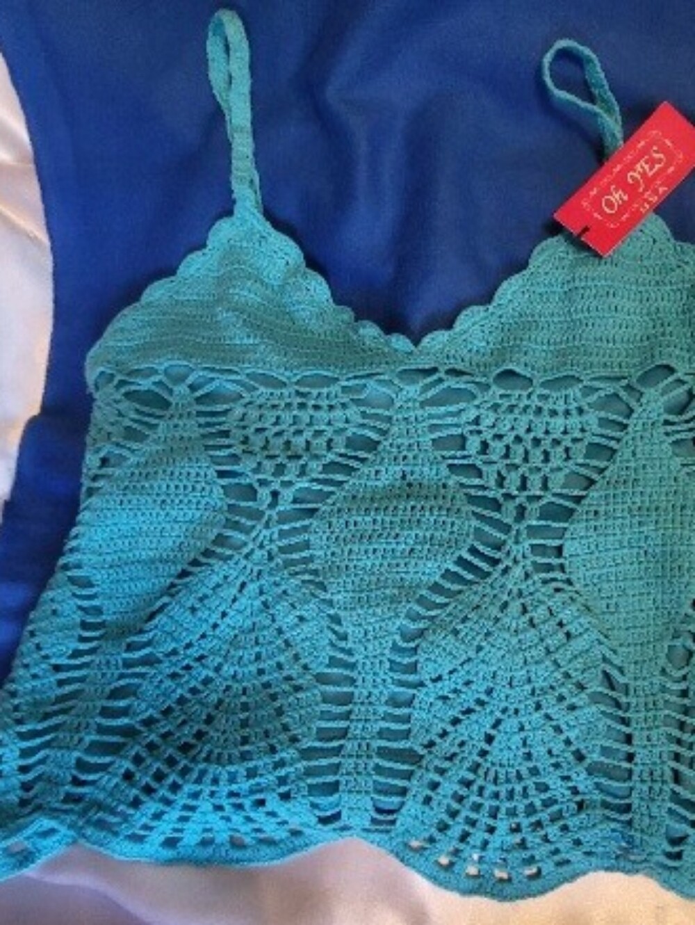 Teal Crochet Camisole Tank Top Full Lined Size Large NWT